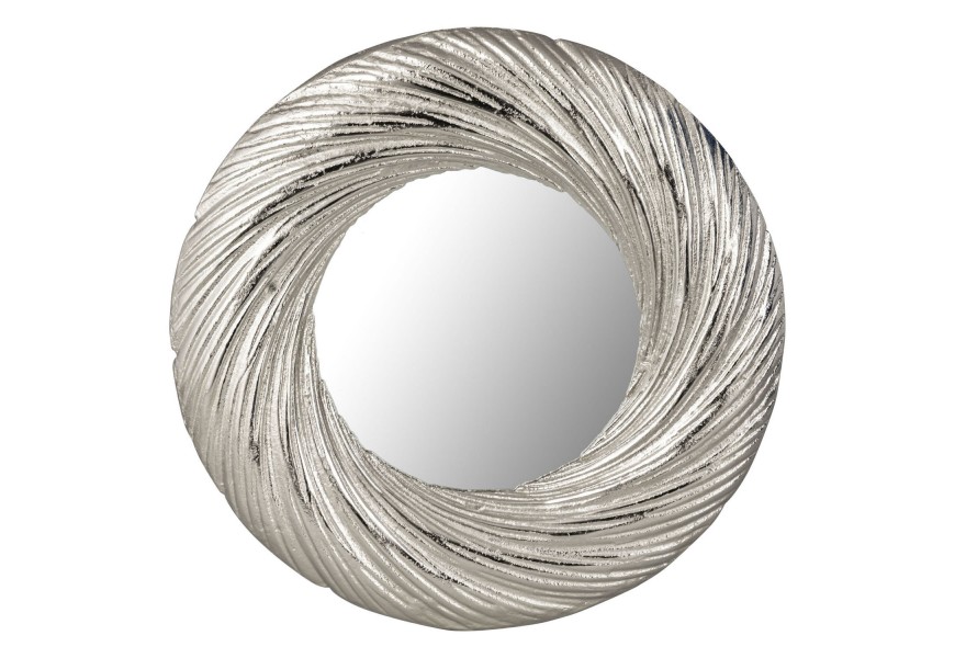 Dizajnové nástenné kruhové zrkadlo Farrah s kovovým strieborným rámom v antickom štýle