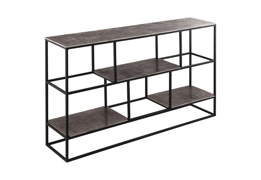 Industri&aacute;lny reg&aacute;l Farrah v sivo-čiernom preveden&iacute; z kovu 140cm