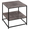 Moderný nočný stolík Farrah v šedej farbe s čiernou kovovou konštrukciou štvorcového tvaru