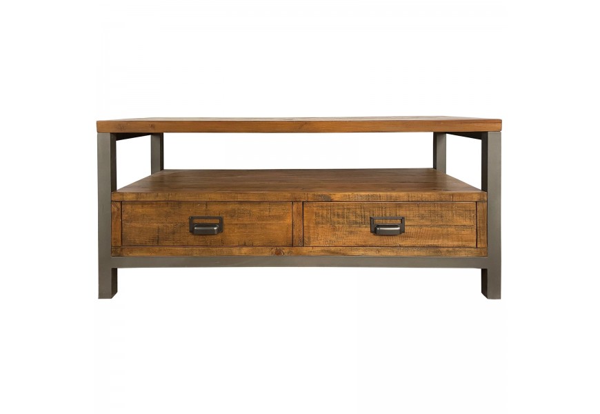 Masívny TV stolík Durand v hnedom prevedení s poličkou a dvomi zásuvkami