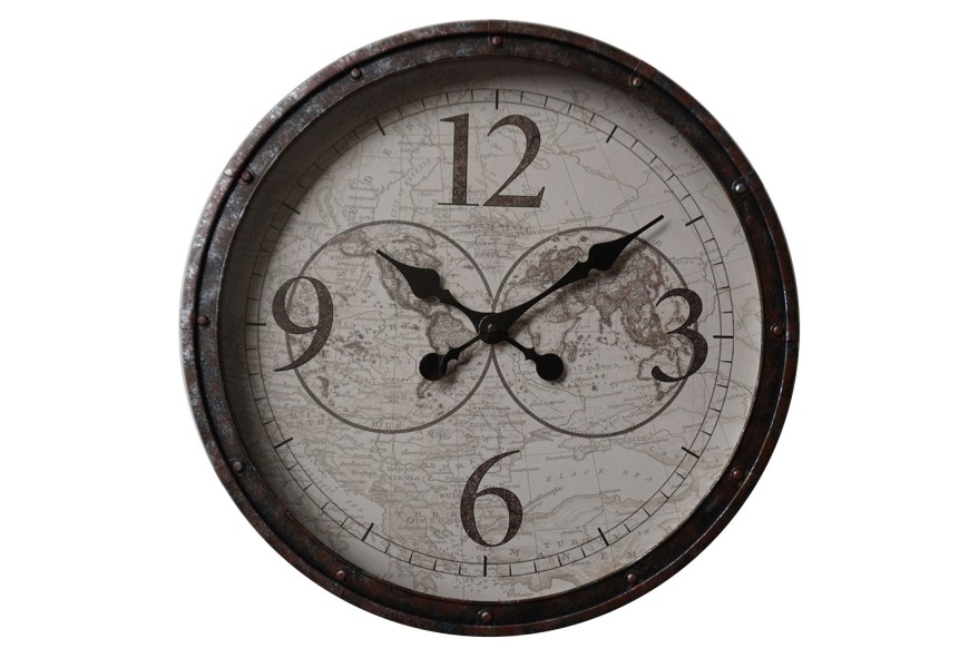 Rustik&aacute;lne dizajnov&eacute; n&aacute;stenn&eacute; hodiny Nomad s čiernym r&aacute;mom 50cm 