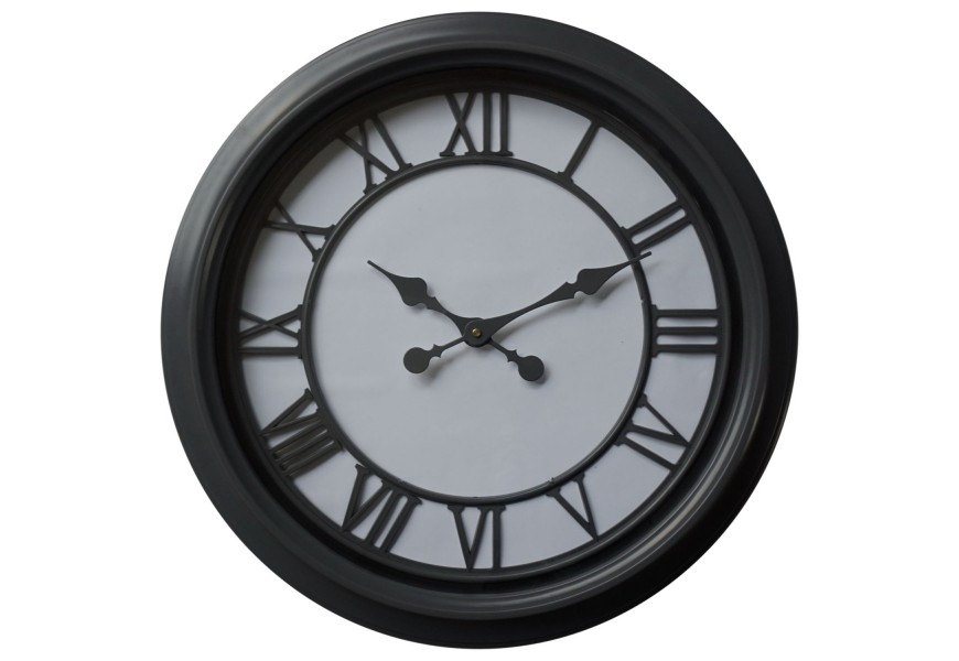 Moderné okrúhle nástenné hodiny Denya v bielo-čiernom prevedení s rámom z kovu