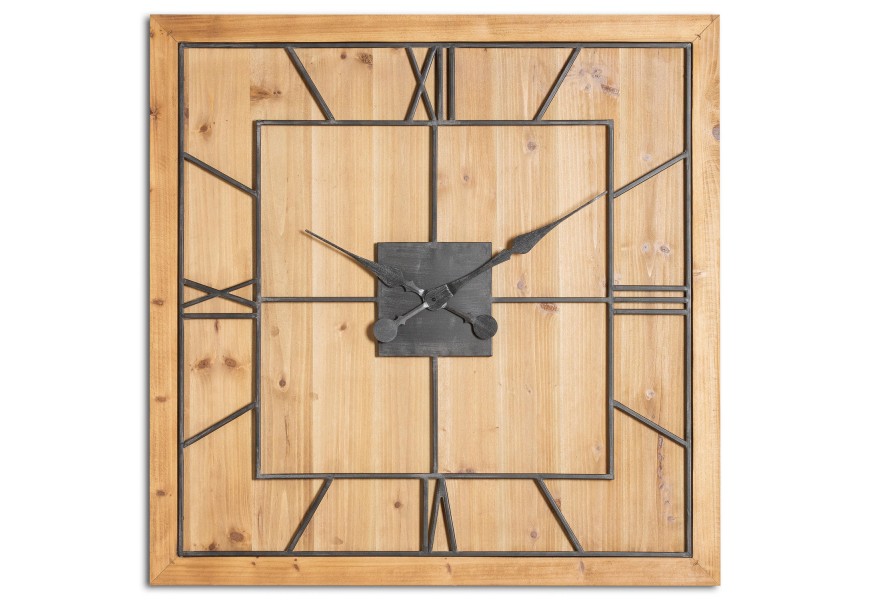 Vkusné industriálne masívne nástenné hodiny Faarzal štvorcového tvaru vo vintahge prevedení
