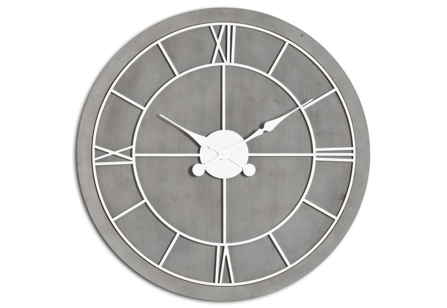 Jedinečné hnedo-strieborné nástenné hodiny Stormhil kruhového tvaru z masívneho dreva