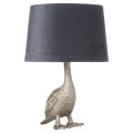 Unikátna strieborná stolná lampa Goose Gary v tvare husi s hlavou v sivom tienidle