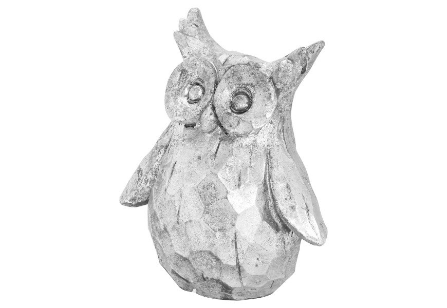 Dizajnová keramická soška Sova Olivia striebornej farby