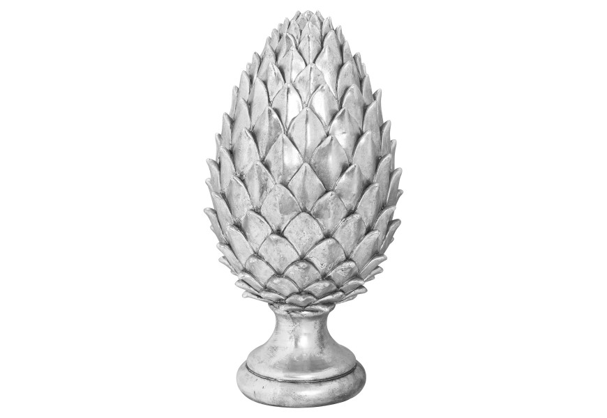 Dizajnová keramická soška Borovicová šiška z keramiky v striebornom prevedení