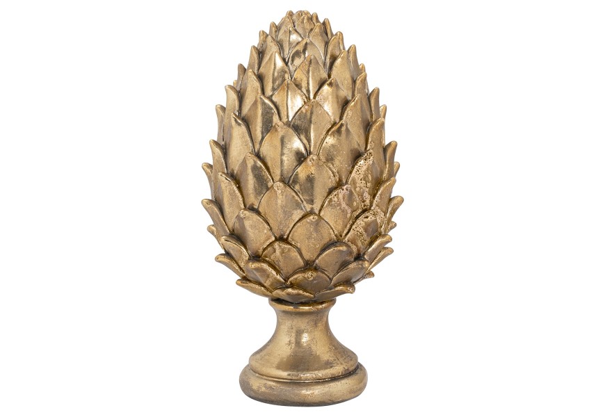 Dizajnová zlatá keramická soška Borovicová šiška na okrúhlom podstavci
