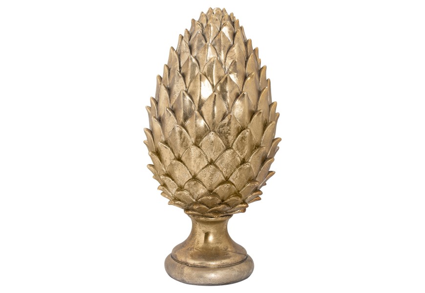 Štýlová keramická soška Borovicová šiška v zlatej farbe na kruhovom podstavci