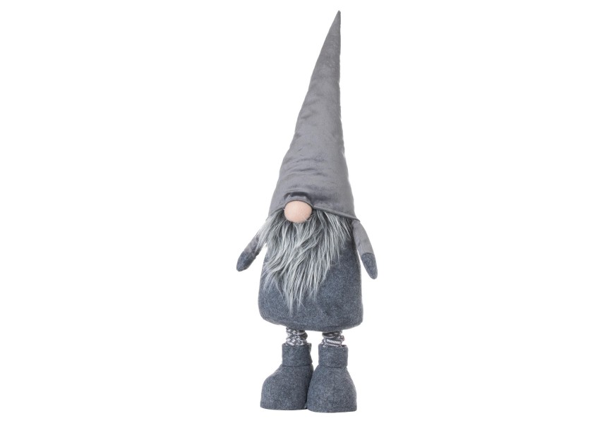 Dizajnový látkový trpaslík Gonk v šedom oblečení s bradou