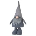 Štýlový dekoračný trpaslík Gonk v životnej veľkosti so sivým oblečením a klobúkom