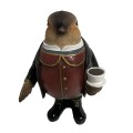 Dizajnová vianočná soška Vrabec Henry popíja čaj 13cm