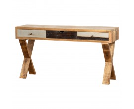 Industriálny písací stolík Bessie z masívneho dreva s nožičkami v tvare písmena X