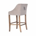 Dizajnová barová stolička Westend s klopadlom v béžovom čalúnení s drevenými nožičkami 105cm 