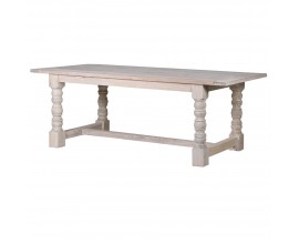 Masívny vidiecky jedálenský stôl v bielej farbe z mahagónového dreva s vyrezávanými nohami