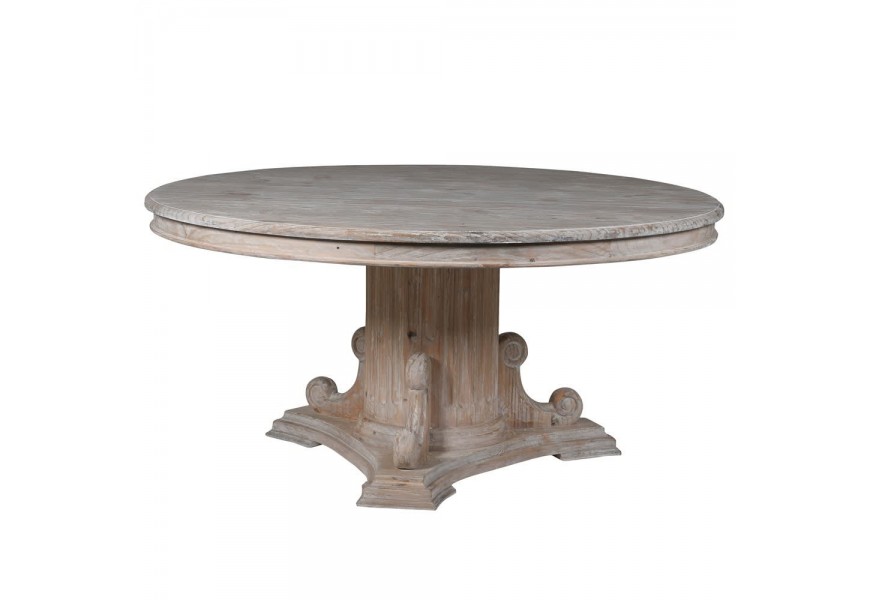 Rustikálny okrúhly stôl Toursa s nádychom vidieckeho štýlu z masívneho off white dreva