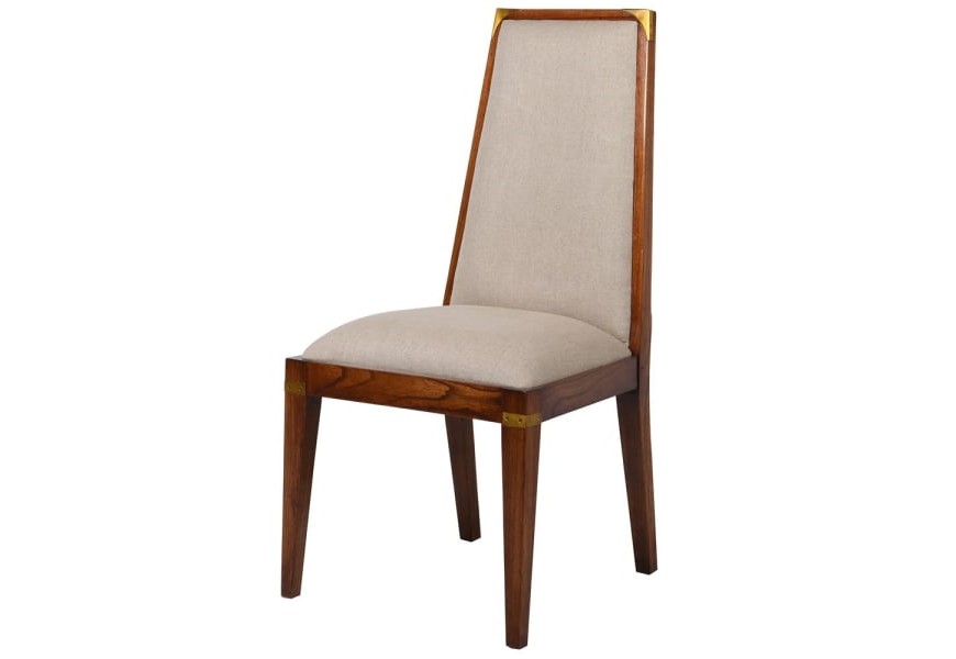 Koloniálna hranatá jedálenská stolička so svetlobéžovým čalúnením