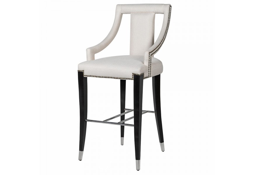 Čierno biela art-deco štýlová barová stolička Lula s chrbtovou opierkou v krémovo bielom prevedení
