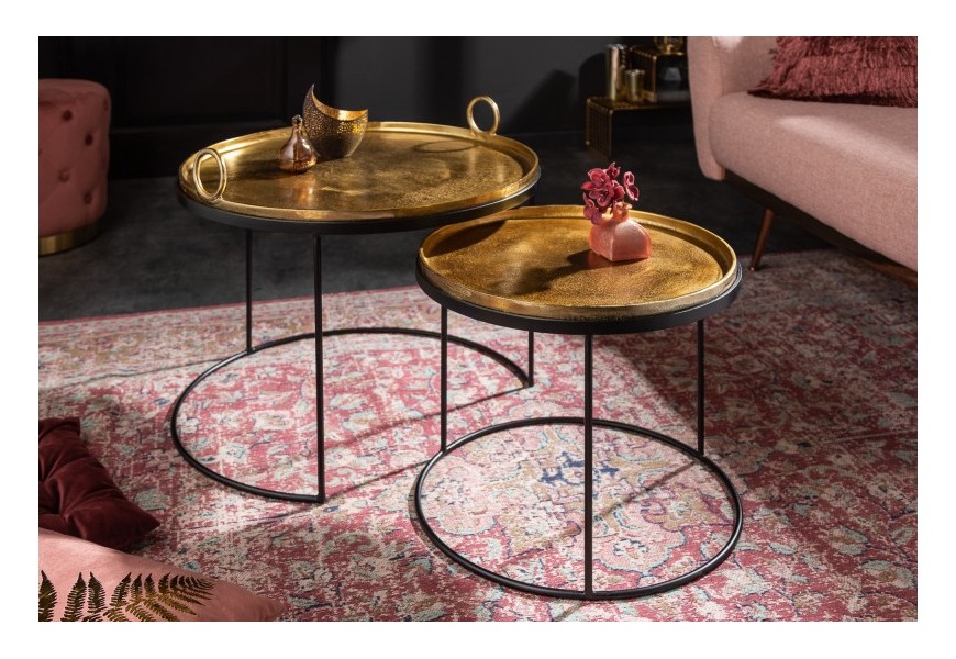 Moderný set dvoch okrúhlych príručných stolíkov Elements z kovu 62cm
