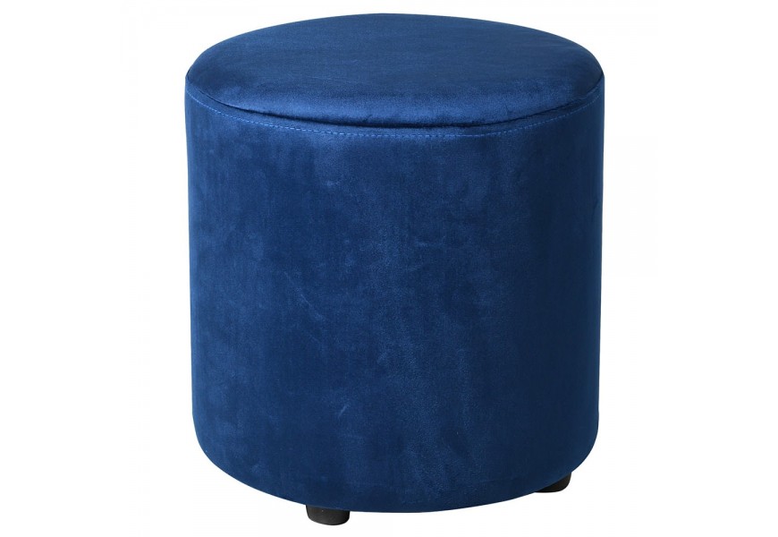 Okrúhla taburetka s kobaltovo modrým zamatovým poťahom a s čiernymi okrúhlymi nohami v modernom štýle 45 cm