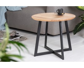 Industriálny dizajnový okrúhly príručný stolík Encino s vrchnou doskou z dubového dreva 50cm