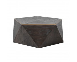 Dizajnový čierny konferenčný stolík Ramia v tvare päťuholníka z masívu s medenými ozdobnými prvkami 100 cm