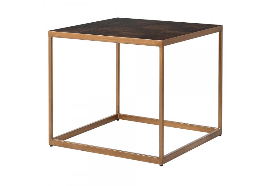 Art-deco mas&iacute;vny &scaron;tvorcov&yacute; pr&iacute;ručn&yacute; stol&iacute;k Parketia so zlatou kovovou kon&scaron;trukciou 60cm