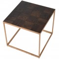 Art-deco masívny štvorcový príručný stolík Parketia so zlatou kovovou konštrukciou 60cm