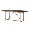 Exkluzívny art-deco jedálenský stôl Parketia so zlatou kovovou konštrukciou a doskou z masívneho dreva