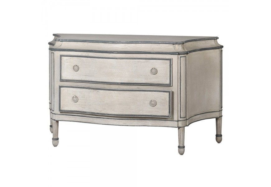 Baroková drevená komoda Eliza z masívu bielej farby s dvomi zásuvkami a vyrezávanými nožičkami