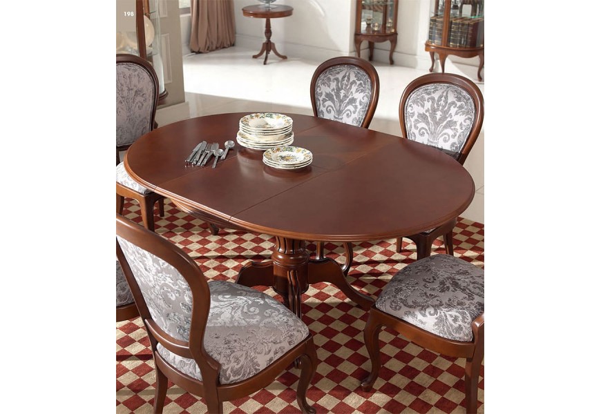 Luxusný rustikálny hnedý rozkladací jedálenský stol v klasickom štýle z masívneho dreva čerešna orech