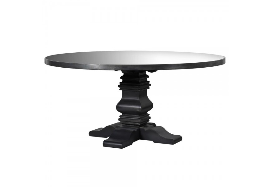 Jedálenský okrúhly stôl Specolare so zrkadlovou vrchnou doskou zasadenou v čiernej vyrezávanej nohe