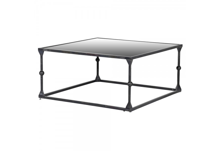 Zrkadlový konferenčný stolík Specolare s vrchnou sklenenou doskou zasadenou v čiernej podstave