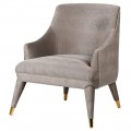 Art-deco kreslo Lutreola so sivým čalúnením s nožičkami so zlatým zakončením
