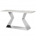 Art-deco chrómový konzolový stolík s bielou mramorovou doskou 150 cm