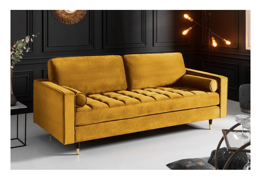 Art-deco zamatová sedačka Nefertiti v horčicovo žltej farbe 225cm