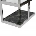 Art-deco chrómový pracovný stôl s doskou zo skla a s poličkami z čierneho mramoru a zo skla 150 cm
