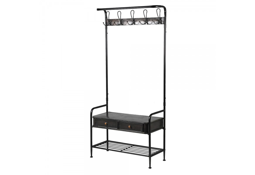 Industriálna kovová chodbová zostava v čiernej farbe s úchytkami v matnej zlatej farbe 180,5 cm