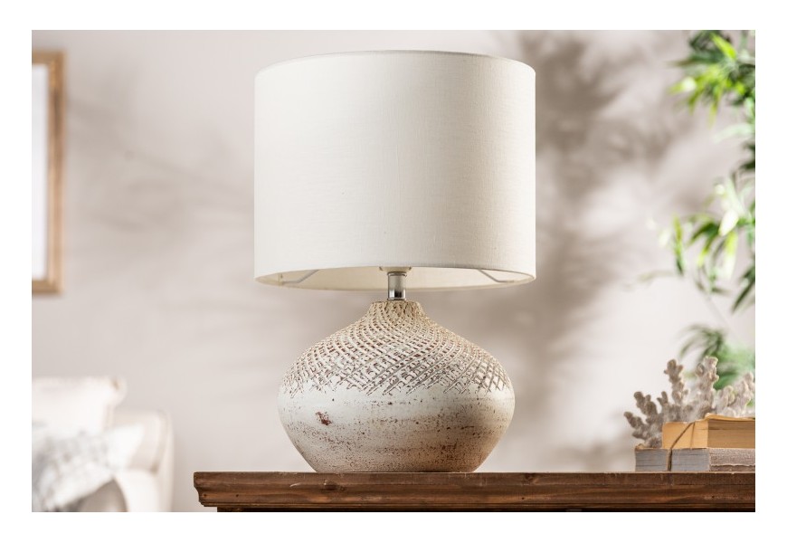 Provensálska béžová nočná lampa Randera s terakotovou podstavou a jutovým tienidlom 43cm