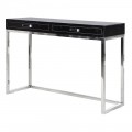Moderný Art-deco konzolový stolík s reliéfnou krokodílou ekokožou v čiernej farbe a chrómovou konštrukciou 110 cm