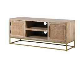 Exkluzívny Art-Deco TV stolík Recto zo svetlohnedého masívu na zlatej kovovej podstave 130cm