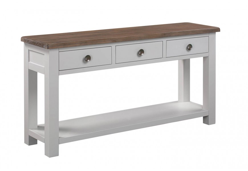 Provens&aacute;lska luxusn&aacute; off-white konzola Escapia s hnedou povrchovou doskou a s tromi z&aacute;suvkami 150cm