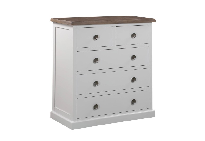 Provens&aacute;lska mas&iacute;vna komoda Escapia s piatimi z&aacute;suvkami v off-white preveden&iacute; 101cm