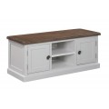 Štýlový provensálsky TV stolík Escapia s poličkami a dvierkami v off-white odtieni