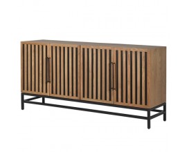 Industriálny štvordvierkový príborník z masívu na čiernej kovovej podstave