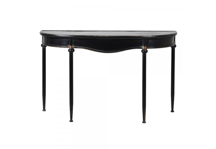 Exkluzívny konzolový stolík Aspen vo vintage štýle z kovu čiernej farby a vyrezávanými nožičkami