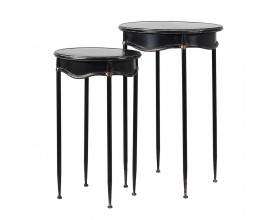 Vintage set dvoch okrúhlych príručných stolíkov Aspen v čiernej farbe z kovu 