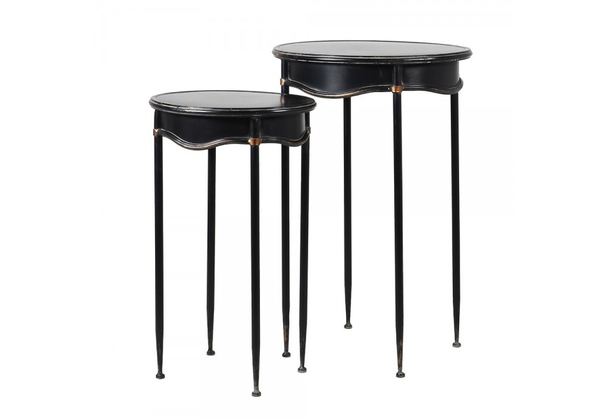 Luxusný set dvoch príručných stolíkov Aspen vo vintage štýle z kovu čiernej farby
