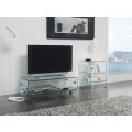 Dizajnový sklenený TV stolík Cristallere na kolieskach s úložným priestorom 100cm