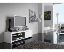 Lakovaný biely obdĺžnikový TV stolík Henning s dvierkami a poličkami